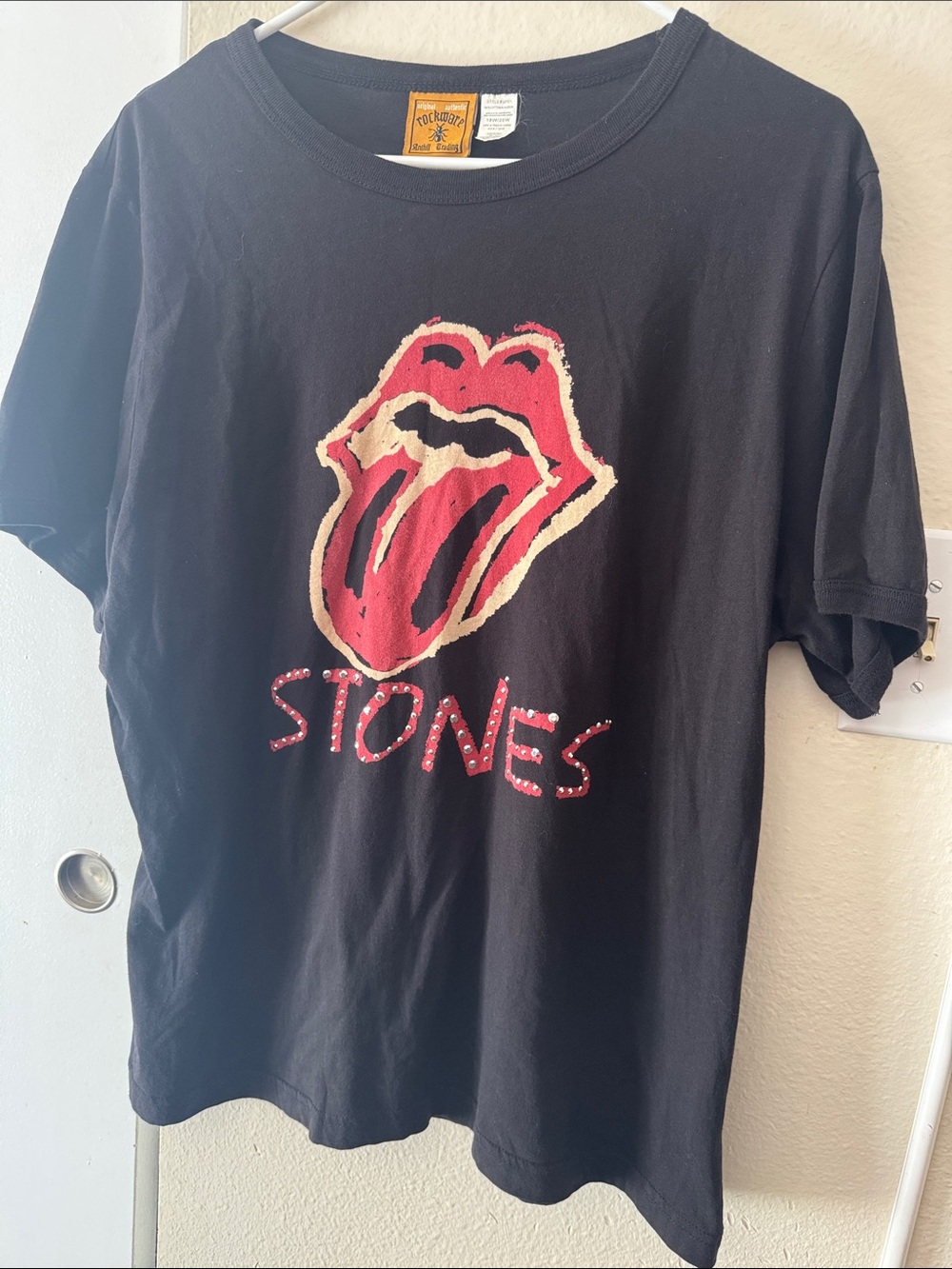 the Rolling Stones Black Tee Silver Stud Logo Red Tongue Graphic Plus 18/20W 2X